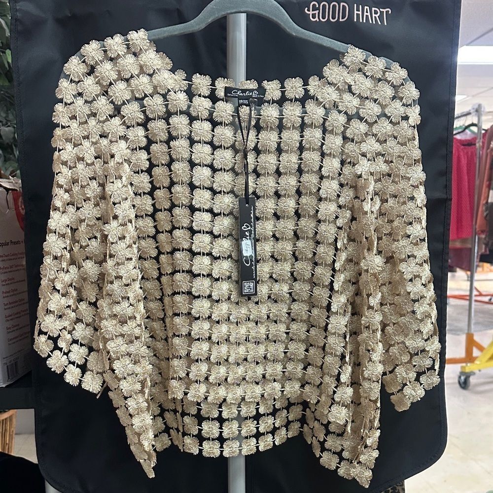 CHARLIE B Beige Crochet Blouse